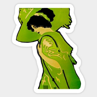 vintage girl in green dress Sticker